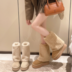 ボリュームファー厚底ロングブーツ