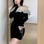 フリルオフショルミニワンピース