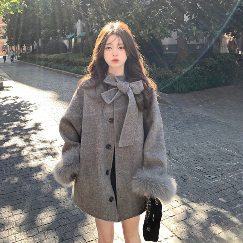 リボンファーショートコート