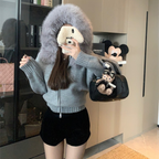 ファーフードニットブルゾン