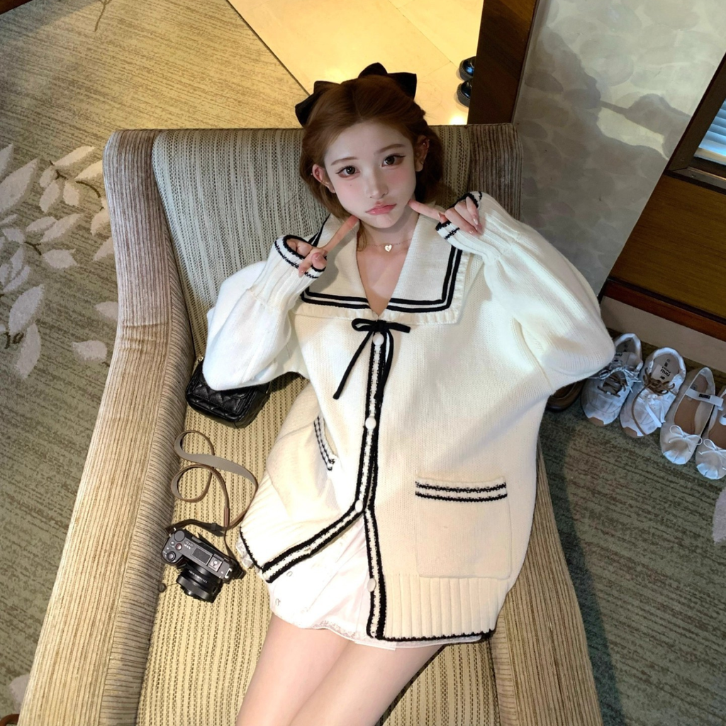 セーラーデザインニットカーディガン