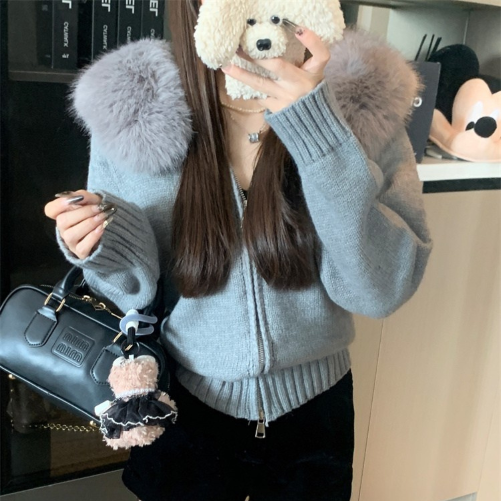 ファーフードニットブルゾン