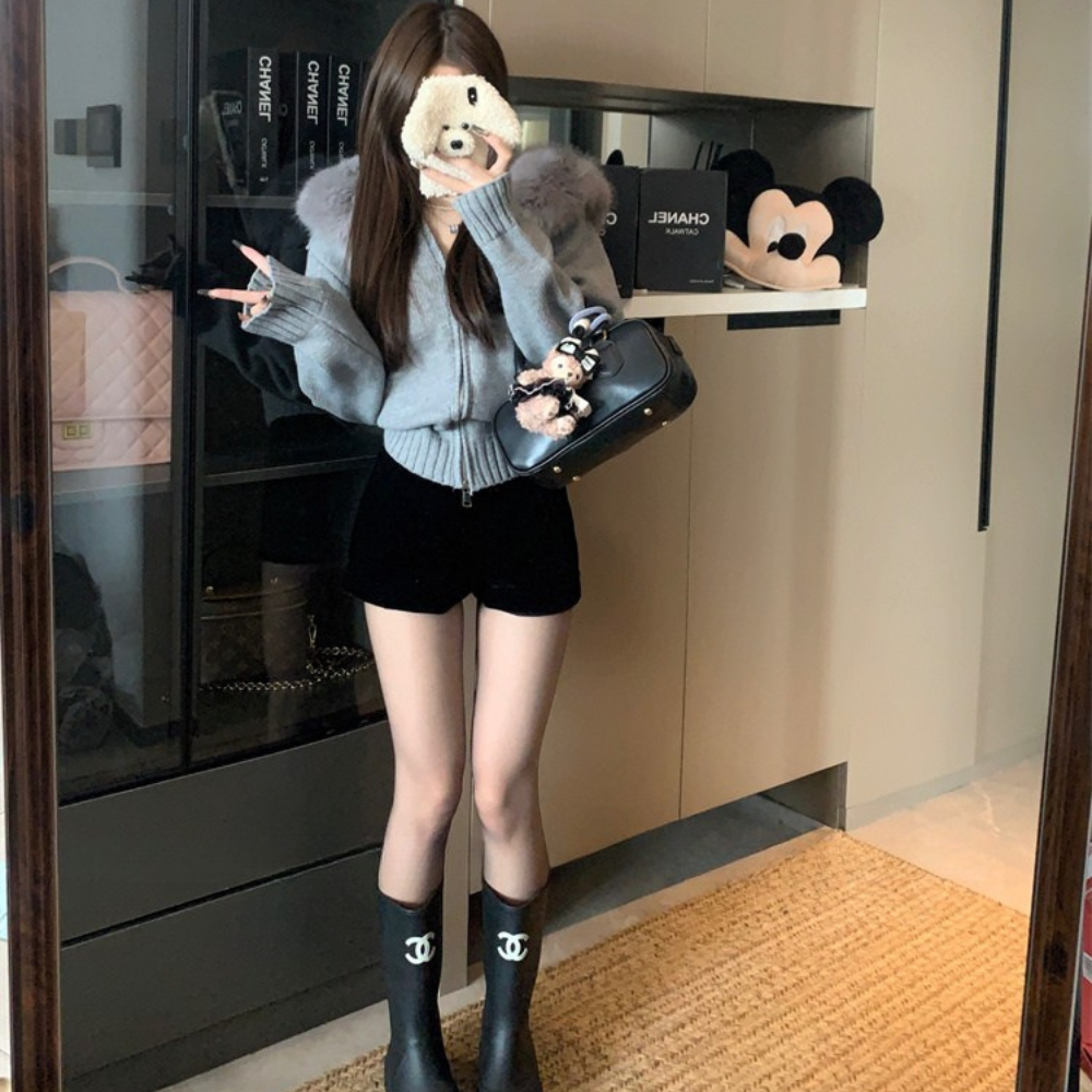 ファーフードニットブルゾン