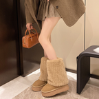 ボリュームファー厚底ロングブーツ