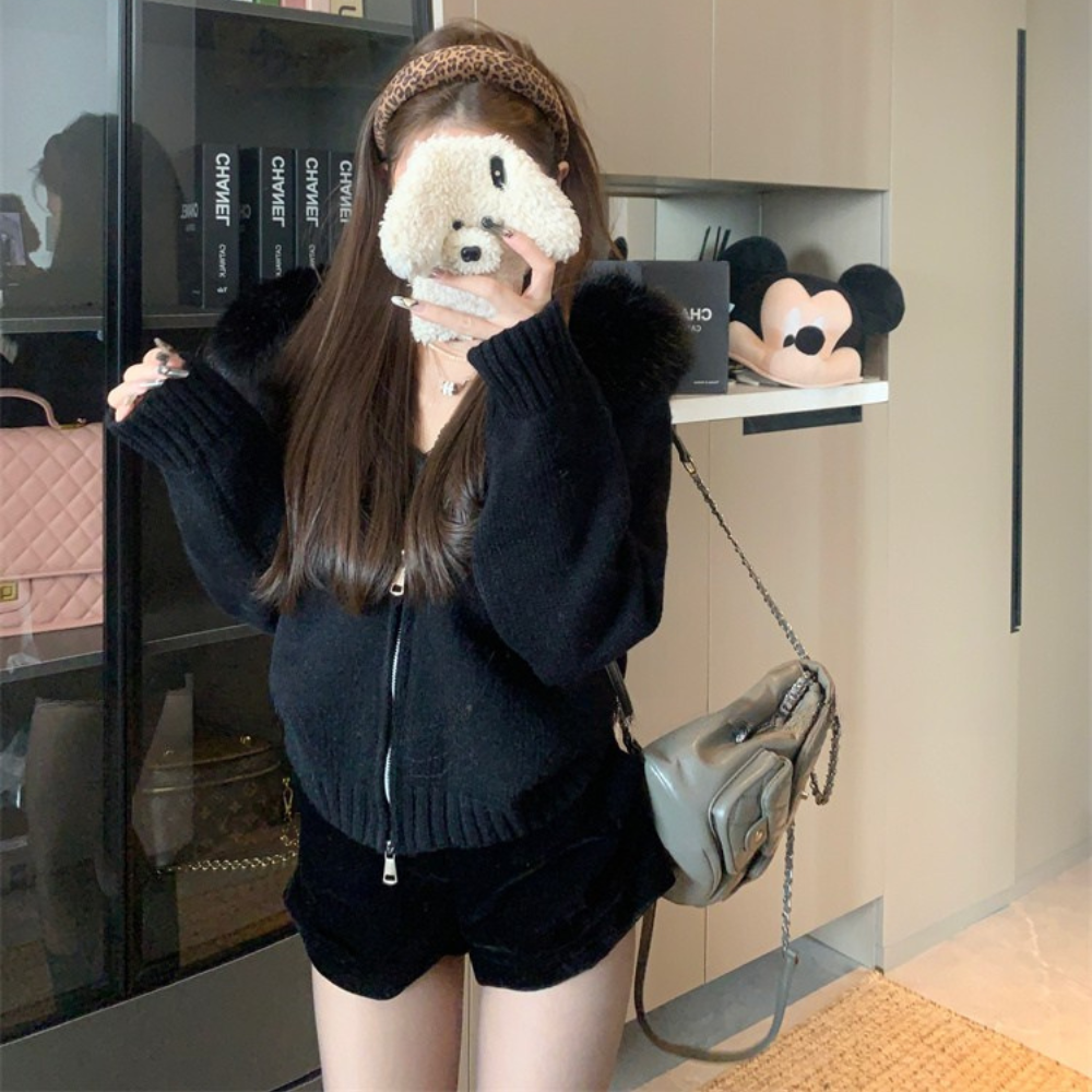 ファーフードニットブルゾン