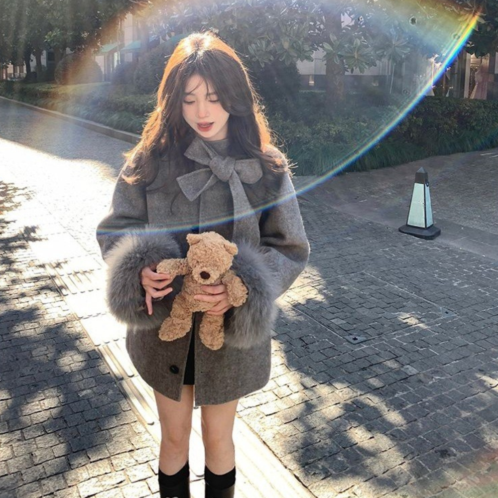 リボンファーショートコート