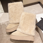 ボリュームファー厚底ロングブーツ