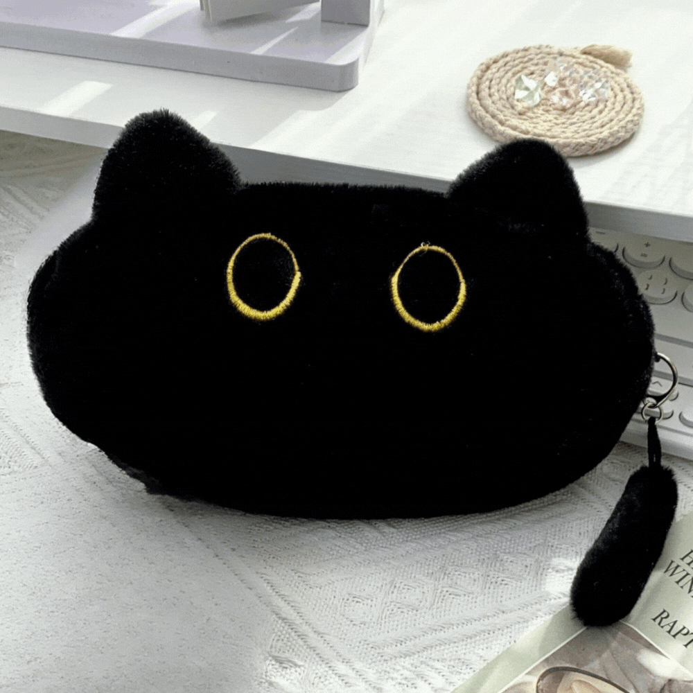 黒ねこフェイス｜ふわもこ小物ポーチ