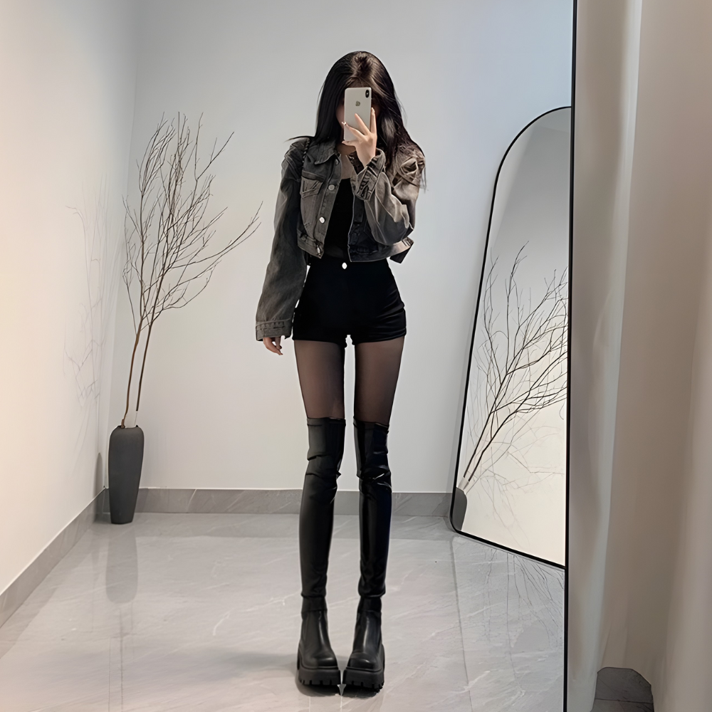 スリムフィットロングブーツ