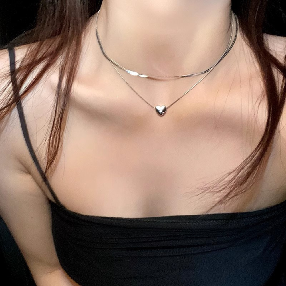 ハートチャームレイヤードネックレス