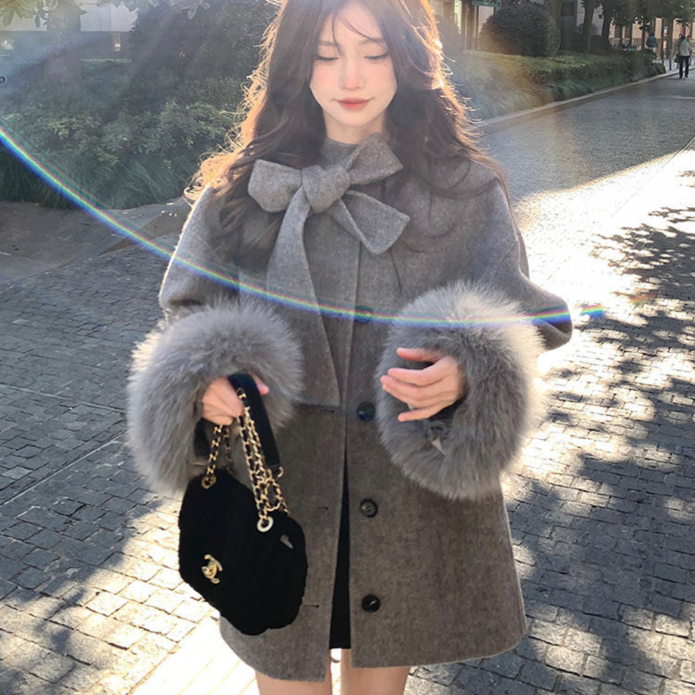 リボンファーショートコート