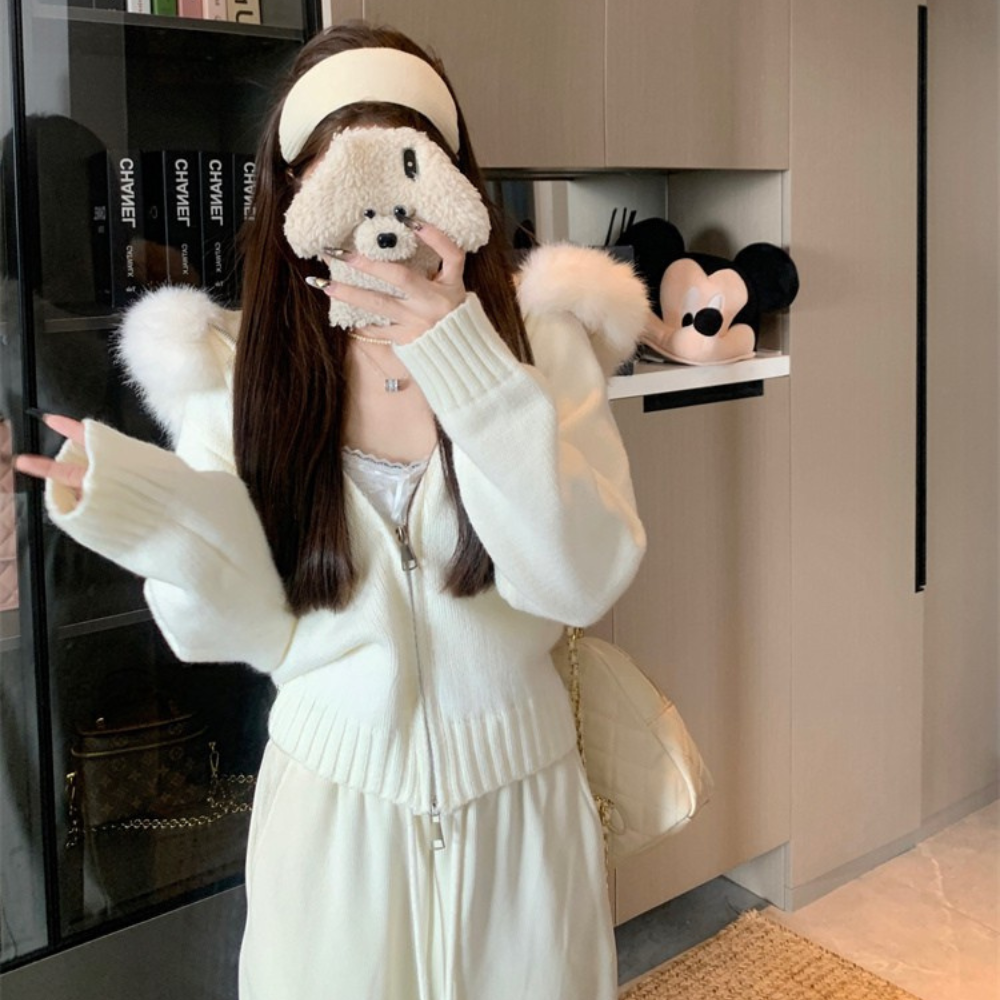 ファーフードニットブルゾン