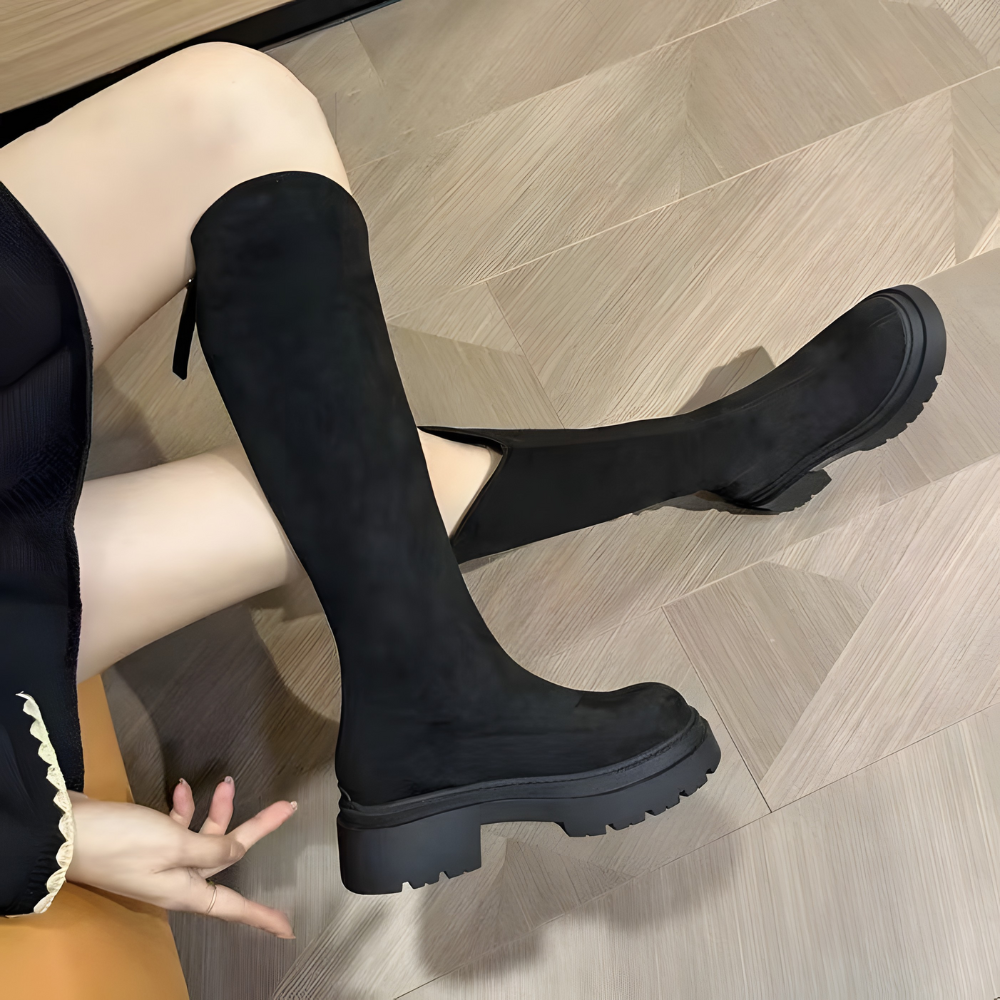 Vカットスエードロングブーツ