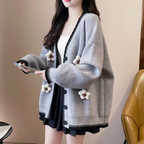 フラワーモチーフ付きカーディガン｜ガーリーカジュアル