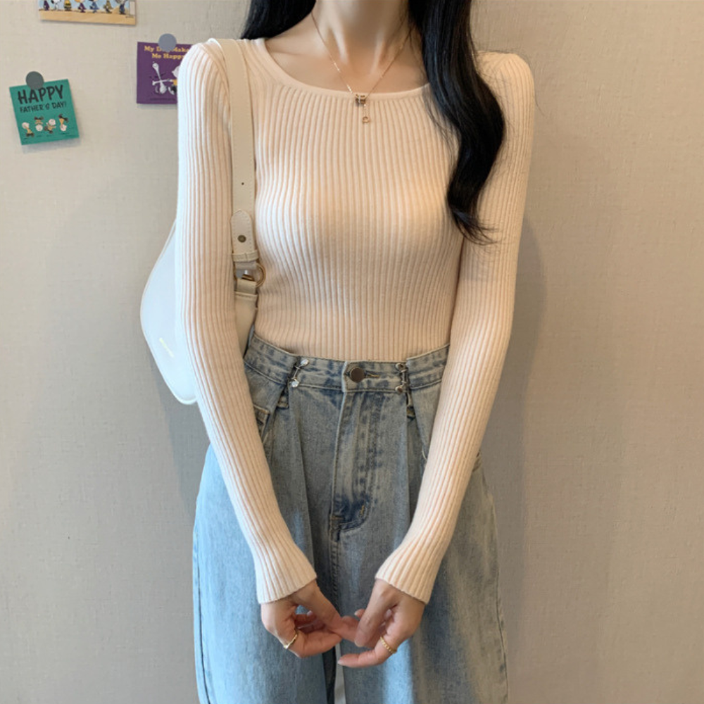 リブフィットロングスリーブトップス