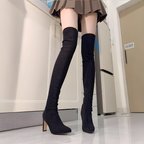 スエードハイヒールスリムニーハイブーツ