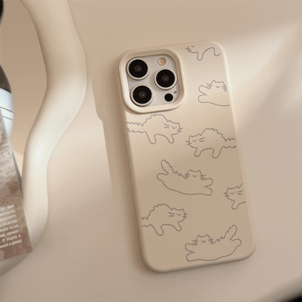 ゆるっとねこ柄｜ナチュラルベージュiPhoneケース