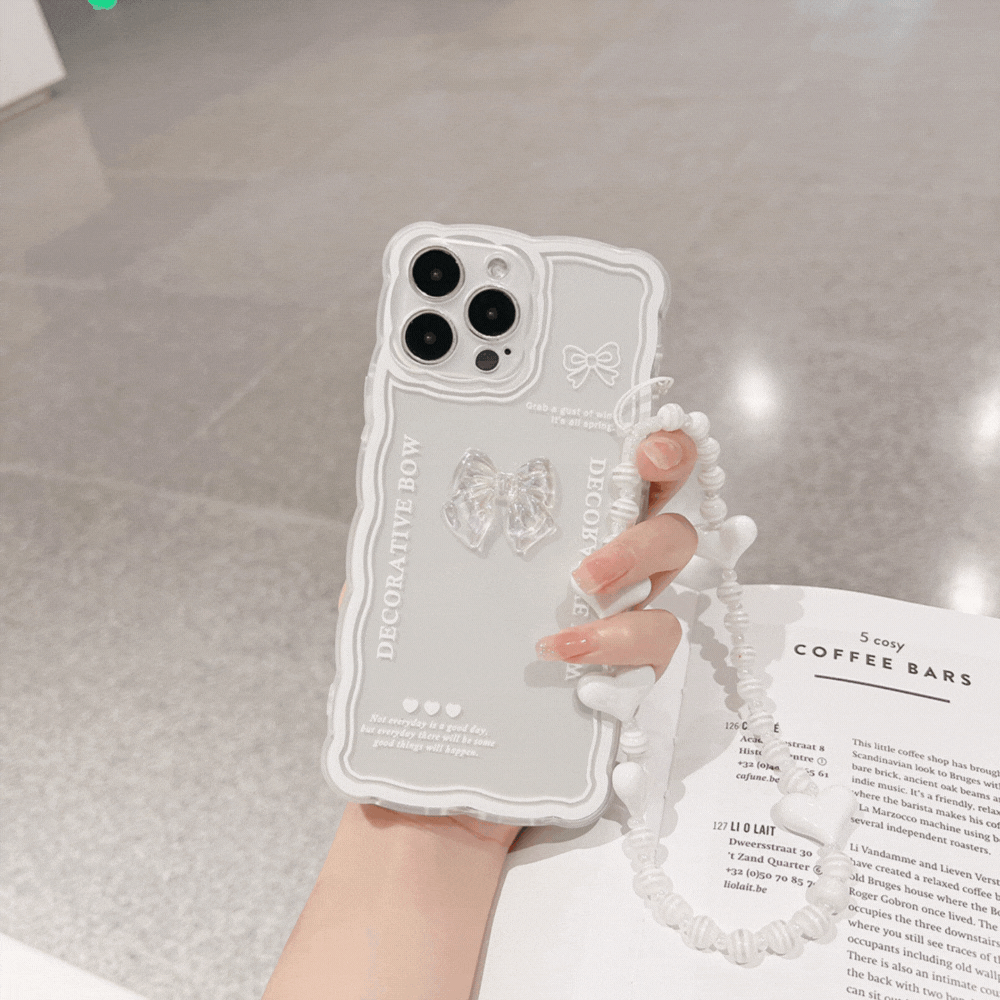 立体リボンチャーム付き｜波打ちフレームiPhoneケース