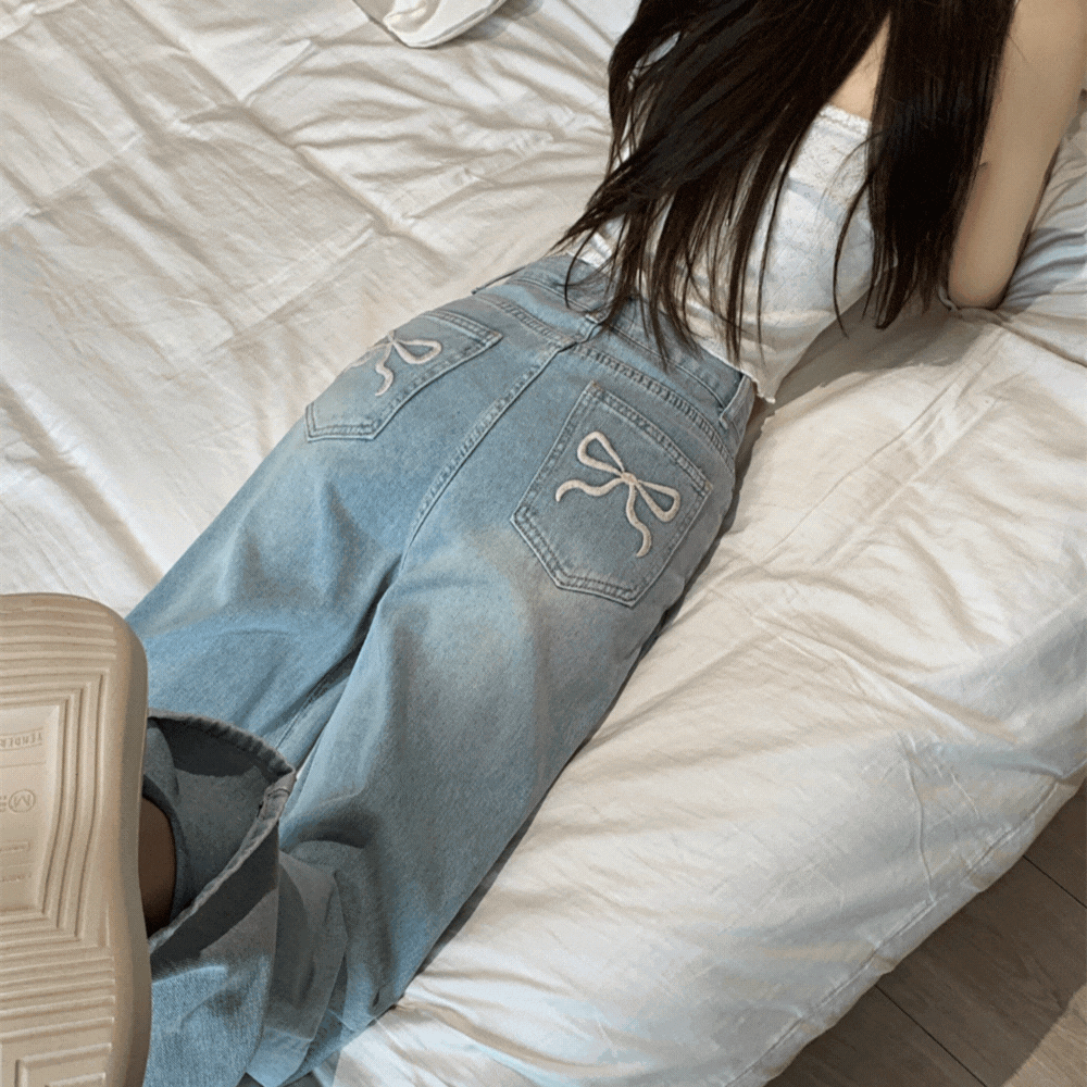 バックリボンワイドデニム