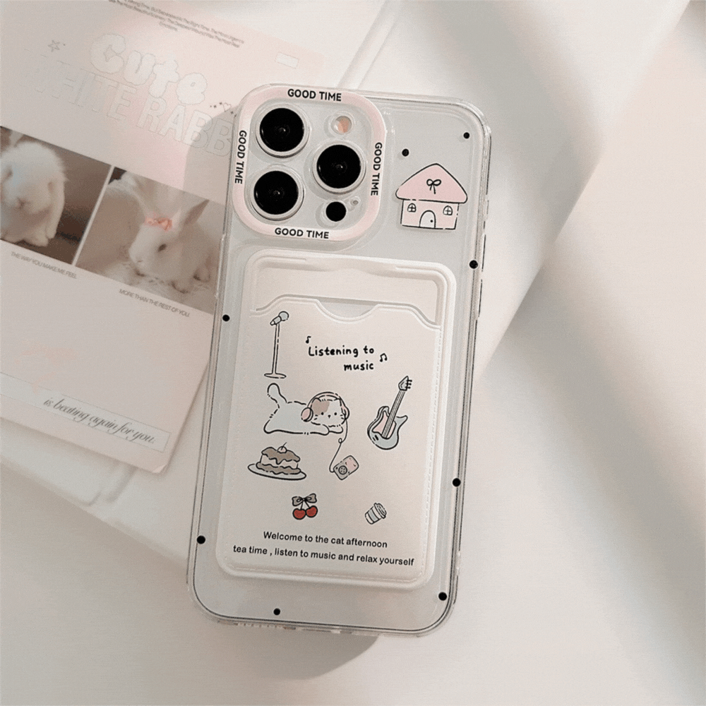 のんびりゆるねこ｜カードポケット付きクリアiPhoneケース