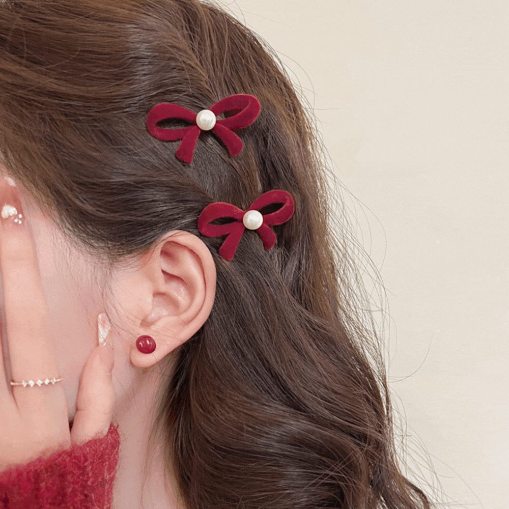 ベルベットリボン＆パール｜ミニヘアクリップ