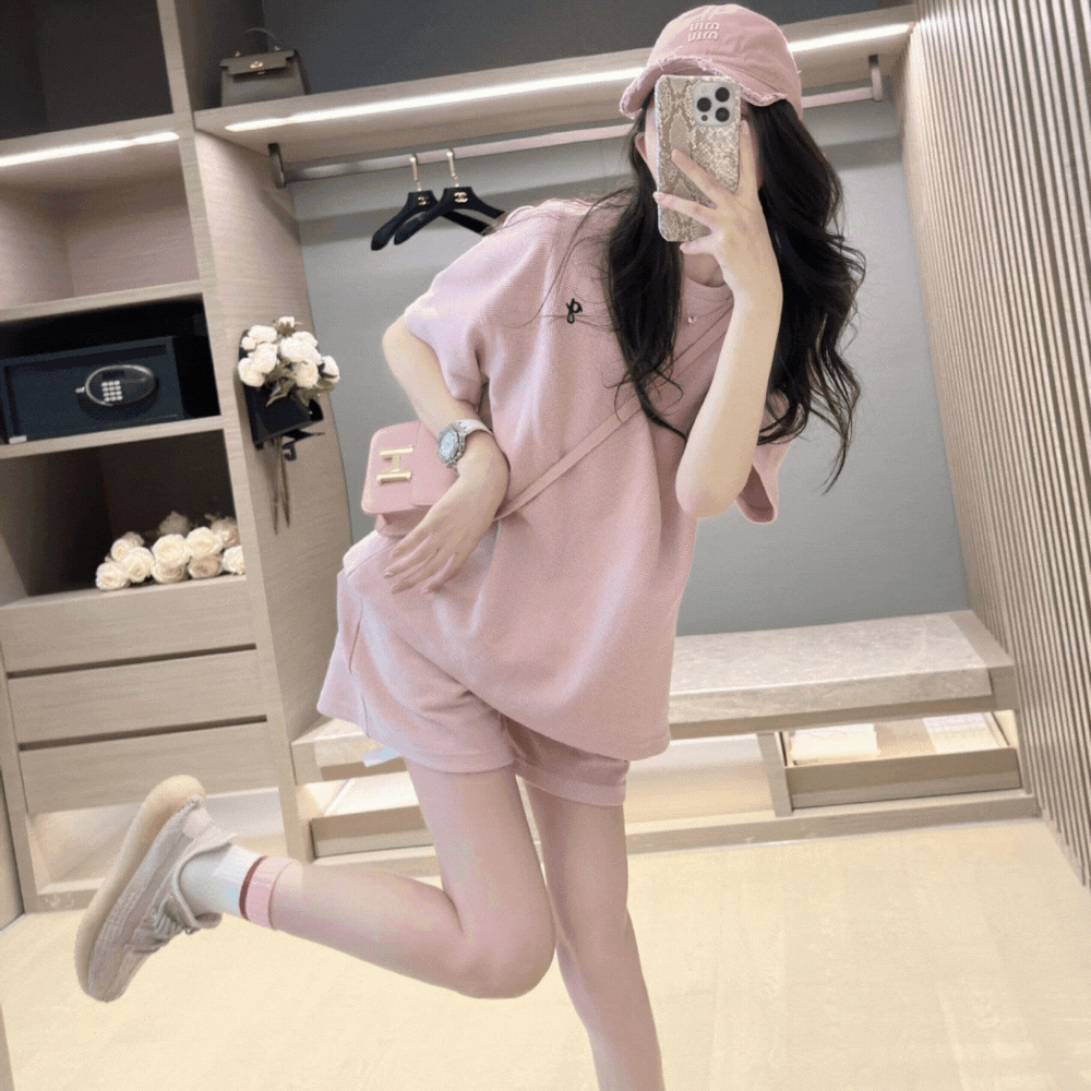 ワッフル生地｜ピンクセットアップ