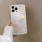 くま＆フラワー｜波打ちデザインiPhoneケース