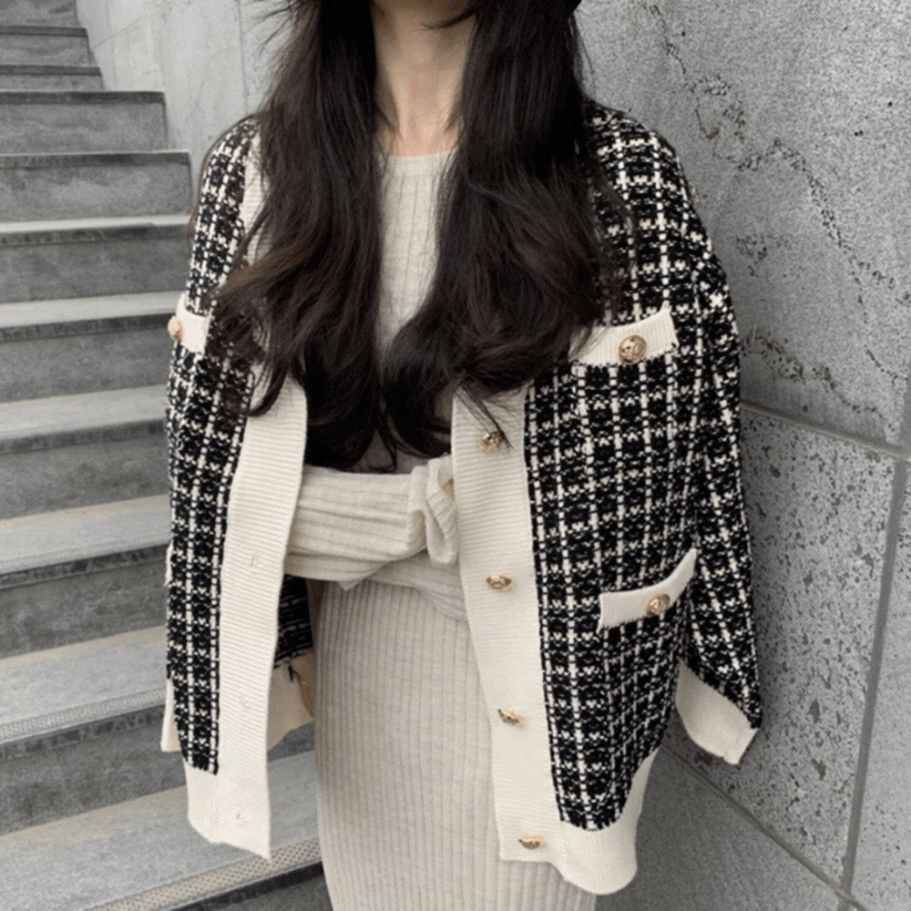 ツイードチェックカーディガン