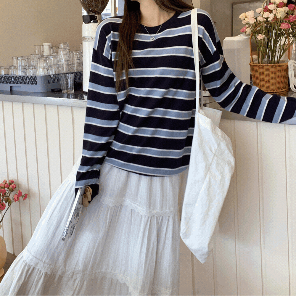 ボーダー柄ニットトップス｜カジュアルベーシック