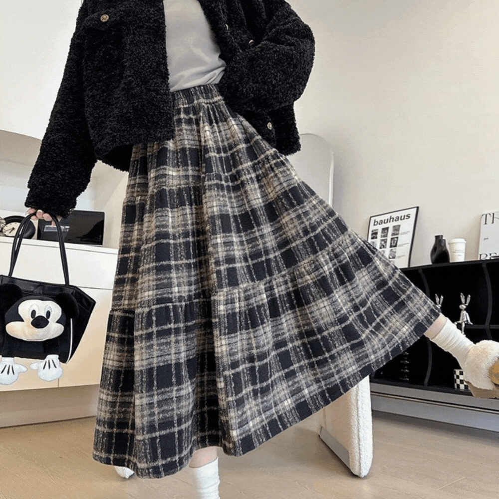 あたたかチェック柄｜ふんわりフレアスカート