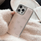 リボン柄プリント｜シルバーフレームiPhoneケース