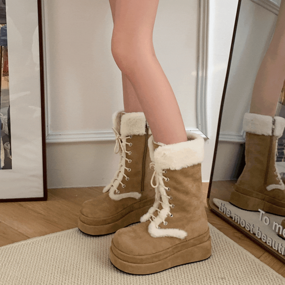 ボアレースアップ厚底ムートンブーツ