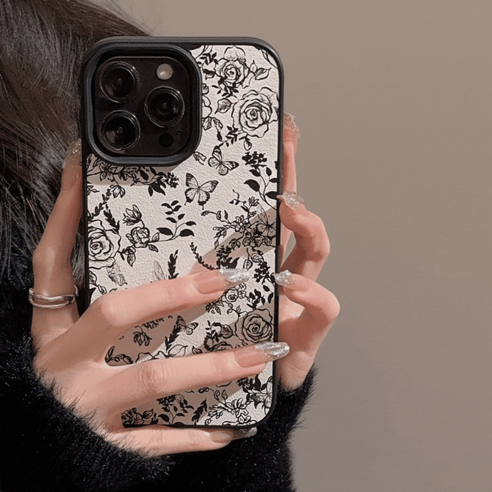 線画フラワー柄｜大人シックなiPhoneケース
