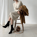 Vネック×ベルト付き｜リブニットワンピース