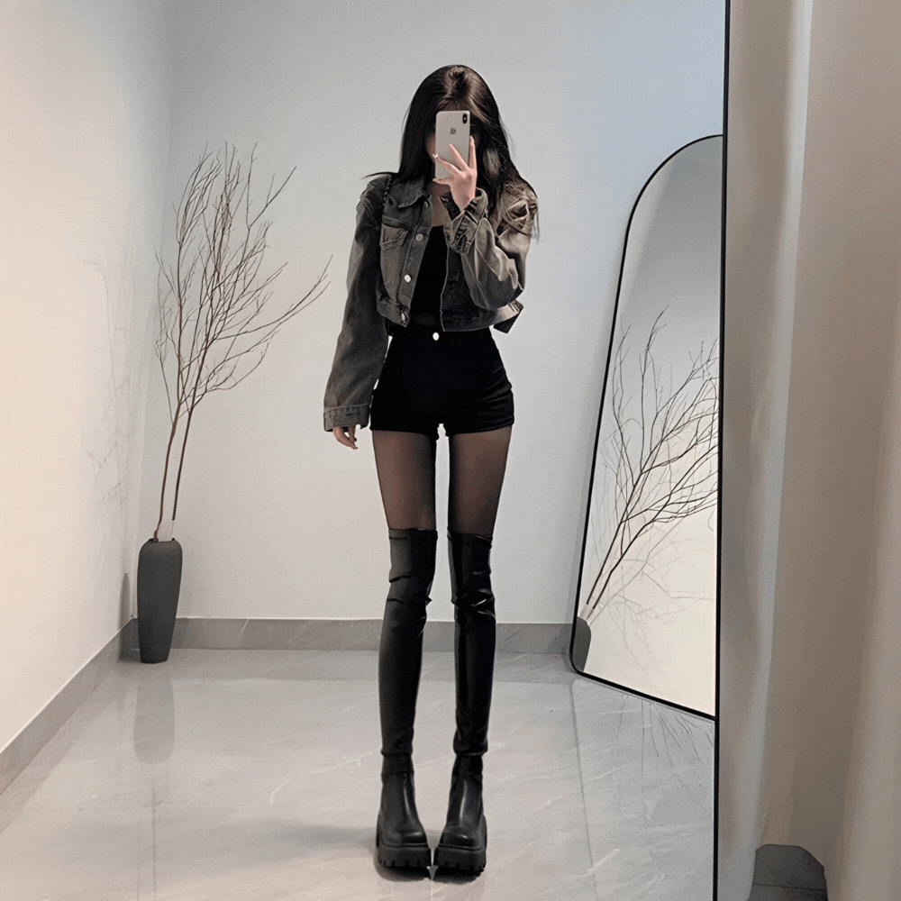 スリムフィットロングブーツ