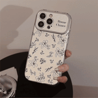 フラワーパターン｜レザー調シルバーiPhoneケース