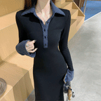 バイカラーカフ＆襟｜リブロングワンピース