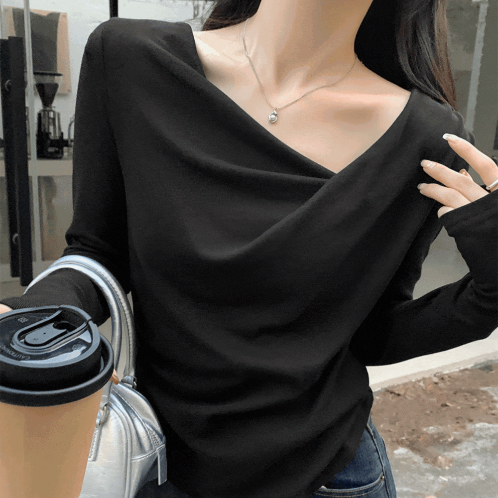 ドレープネックロングスリーブトップス