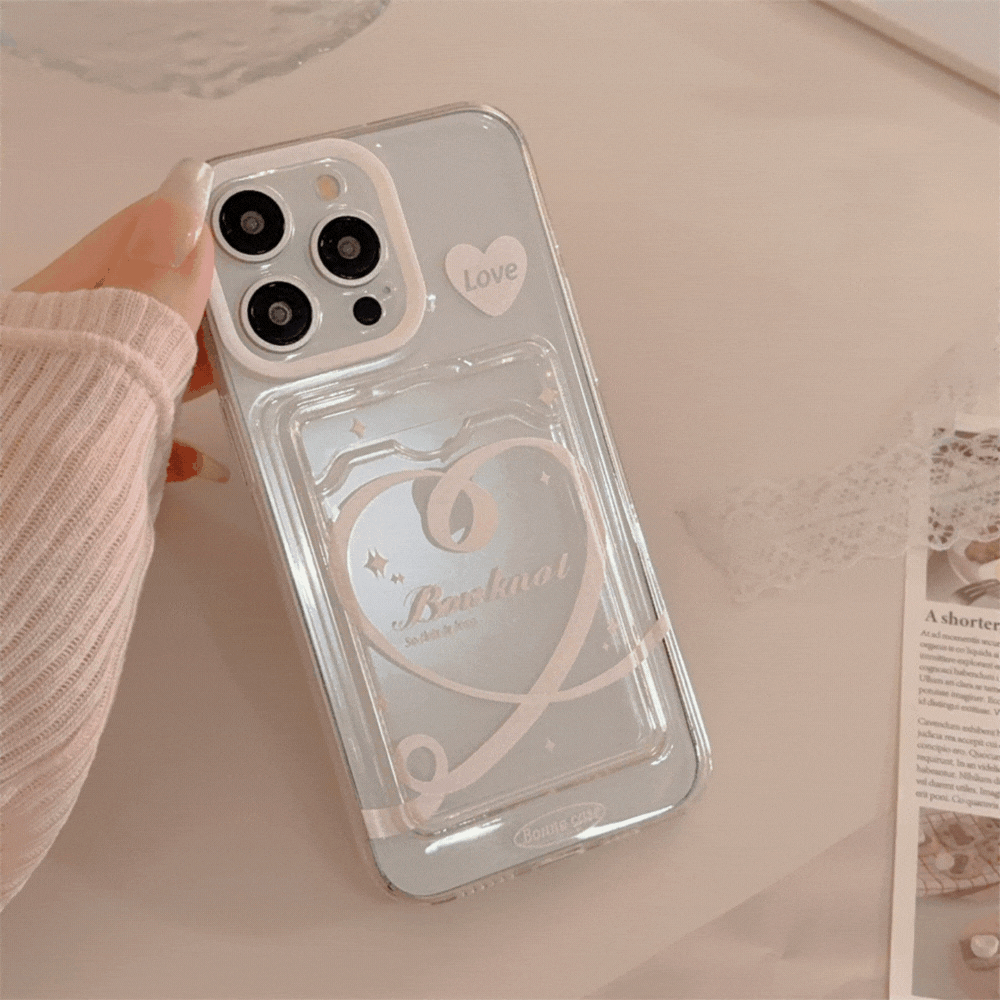 ハートリボン×クリアデザイン｜カード収納付きiPhoneケース