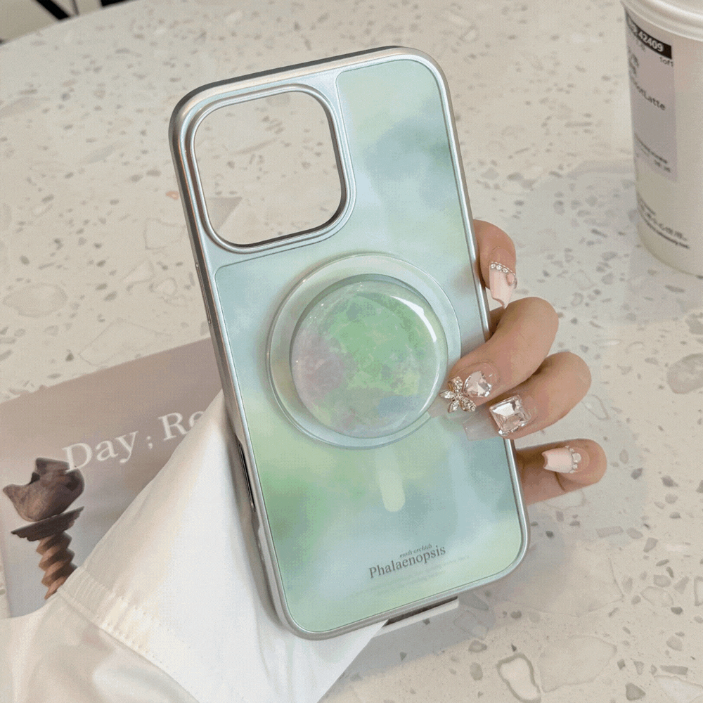 【MagSafe対応】ミントマーブル｜スタンド付きiPhoneケース