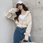 ベルベット裏地｜クロップド丈ジップアップパーカー