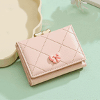 リボン×キルティング｜ハートモチーフ留め具付き三つ折り財布