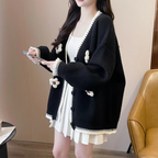 フラワーモチーフ付きカーディガン｜ガーリーカジュアル