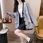 フラワーモチーフ付きカーディガン｜ガーリーカジュアル