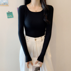 リブフィットロングスリーブトップス