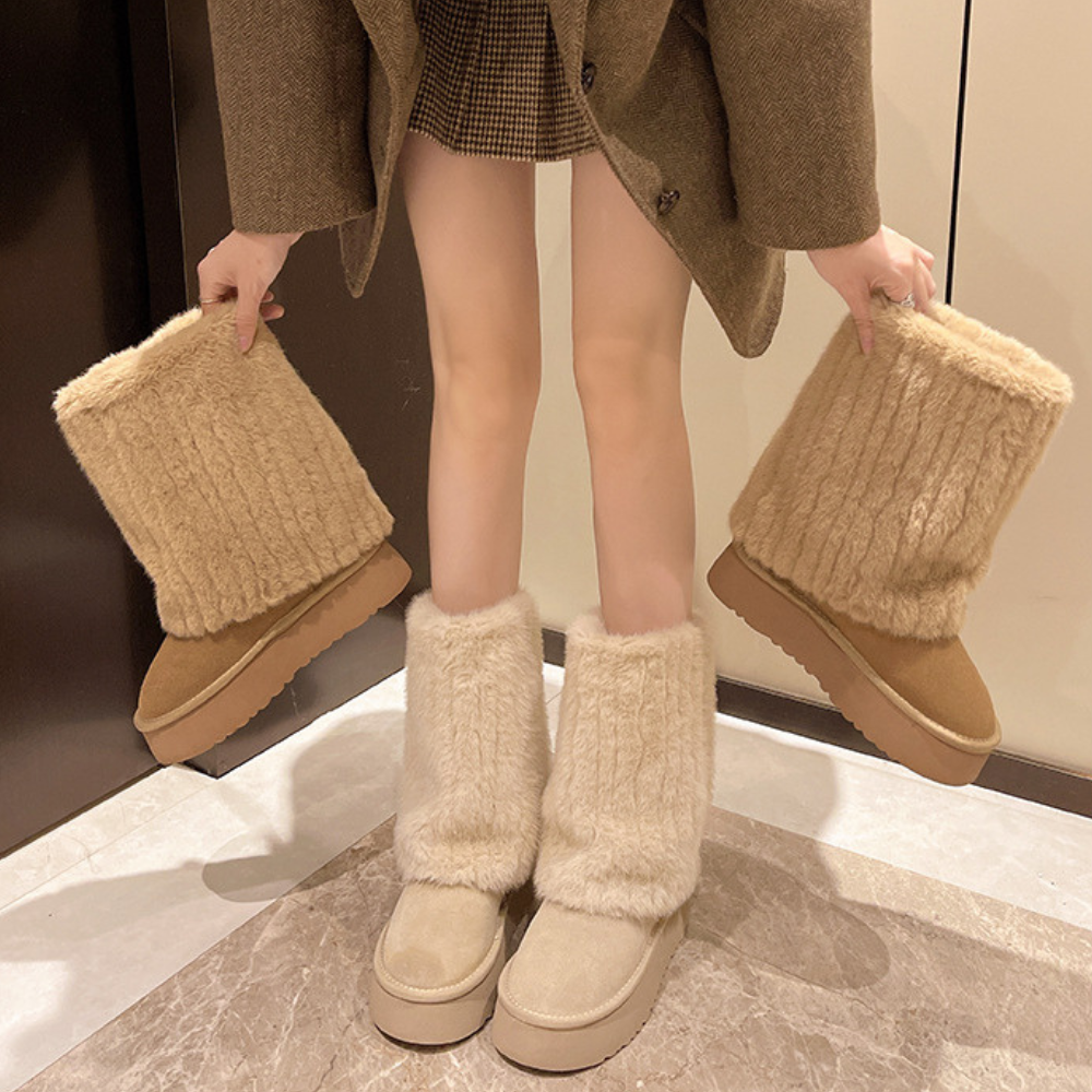 ボリュームファー厚底ロングブーツ