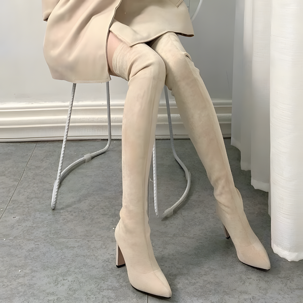 スエードハイヒールスリムニーハイブーツ