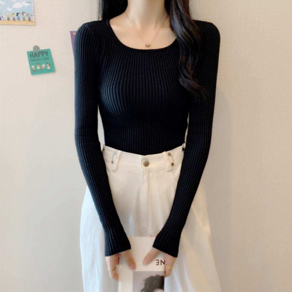 リブフィットロングスリーブトップス