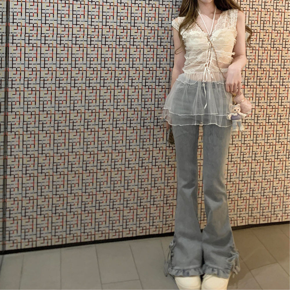 フリルリボンフレアデニム