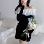 フリルオフショルミニワンピース